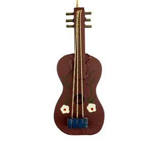 Vintage Wooden Guitar 4.5", Music Ornament Hand Painted Musician